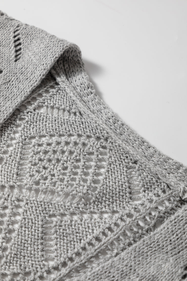 Gray Hollow-out Openwork Knit Cardigan