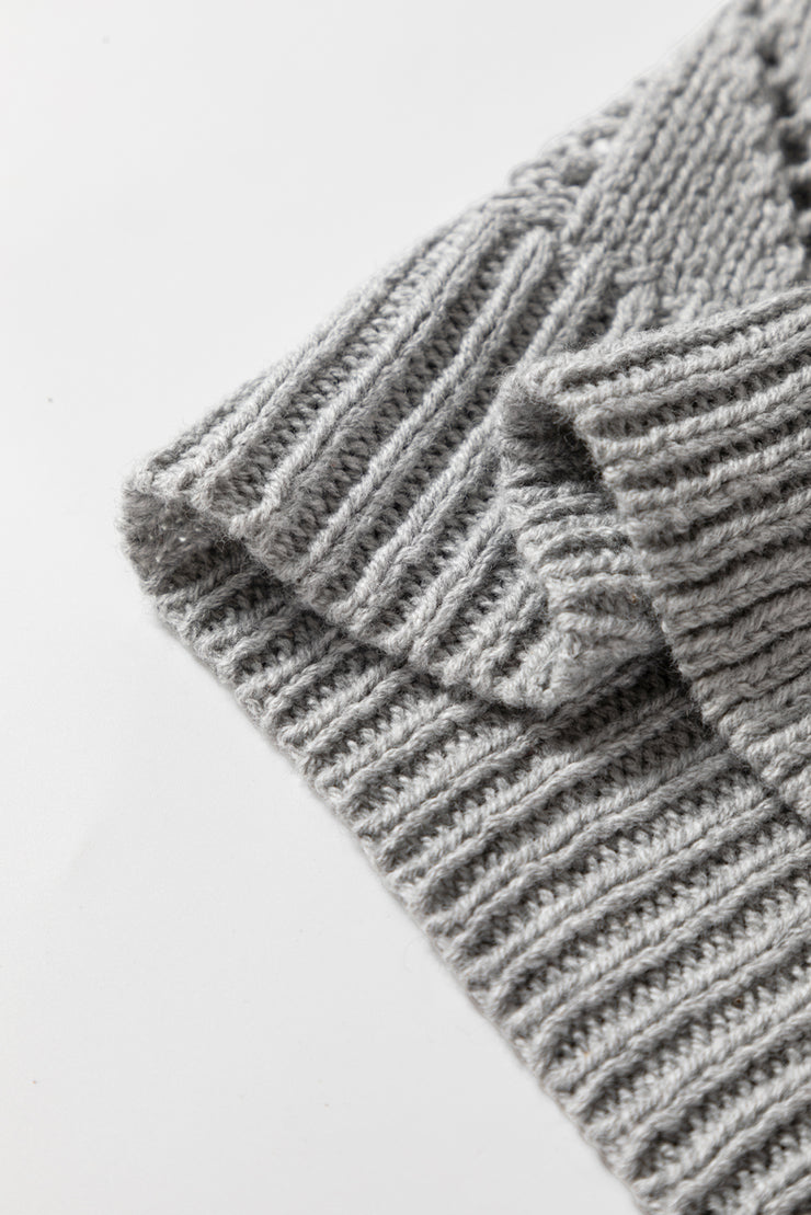 Gray Hollow-out Openwork Knit Cardigan