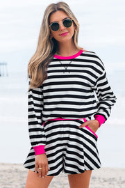 Black Stripe Pink Shorts Set