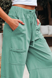 Mint Green Wide Leg Cargo Pants