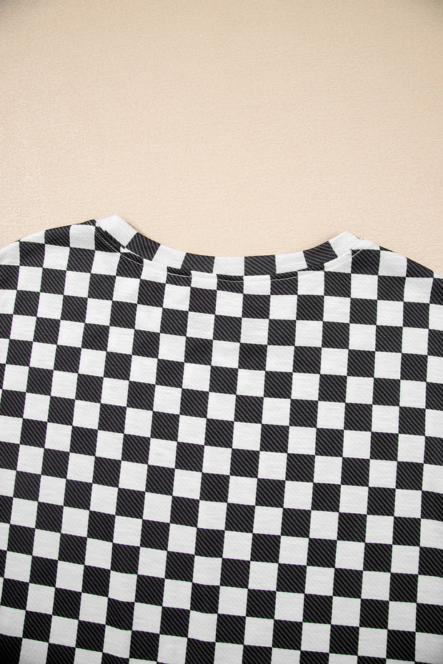 Checkerboard T Shirt and High Waist Skorts 2 Piece Set