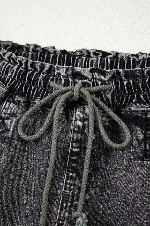 High-rise Drawstring Denim Shorts