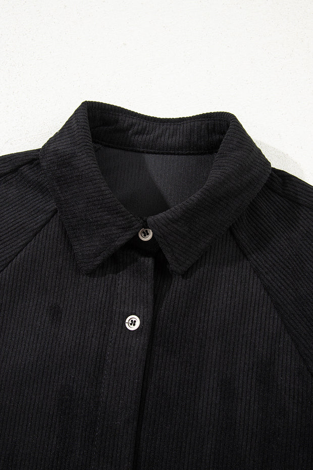 Black Corduroy Shift Mini Dress