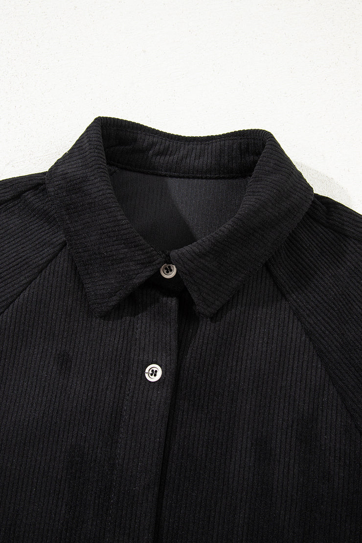 Black Corduroy Shift Mini Dress