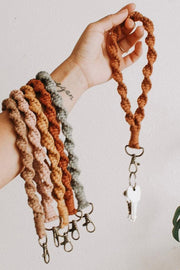 Khaki Twist Braided Wristlet Keychain