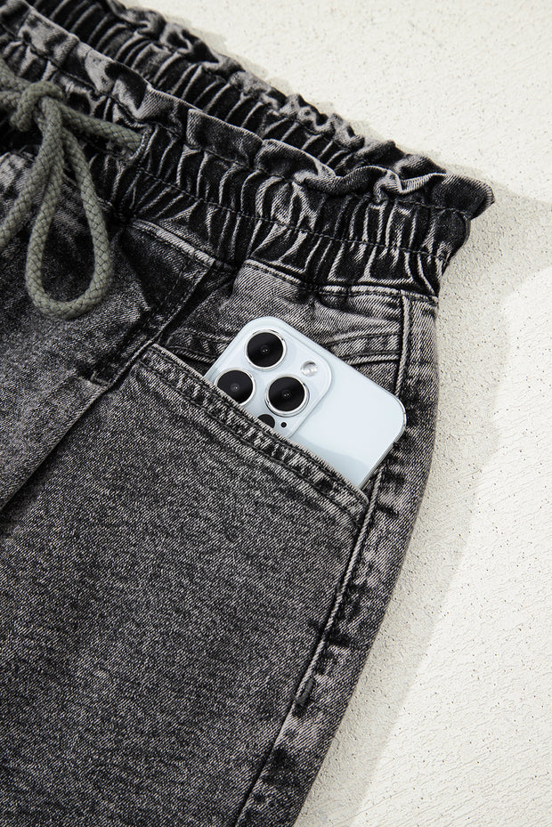 High-rise Drawstring Denim Shorts