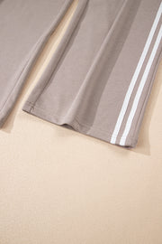 Gray Morn Varsity Striped Detail Crewneck Pullover Elastic Sweatpants 2pcs Outfit