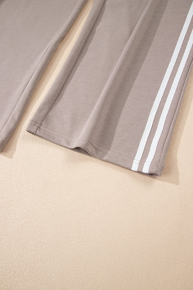 Gray Morn Varsity Striped Detail Crewneck Pullover Elastic Sweatpants 2pcs Outfit