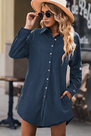 Blue Corduroy Shift Mini Dress