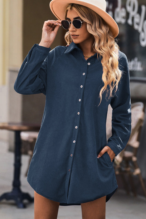Blue Corduroy Shift Mini Dress