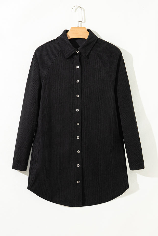 Black Corduroy Shift Mini Dress