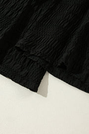 Black Textured Wide Smocked Waist Loose Pants