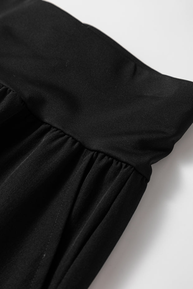 Black Elastic High Waist Pocketed Cargo Joggers