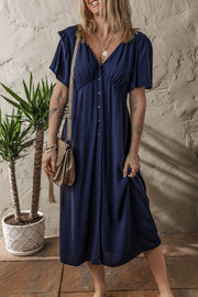 Navy Blue V Neck Midi Dress