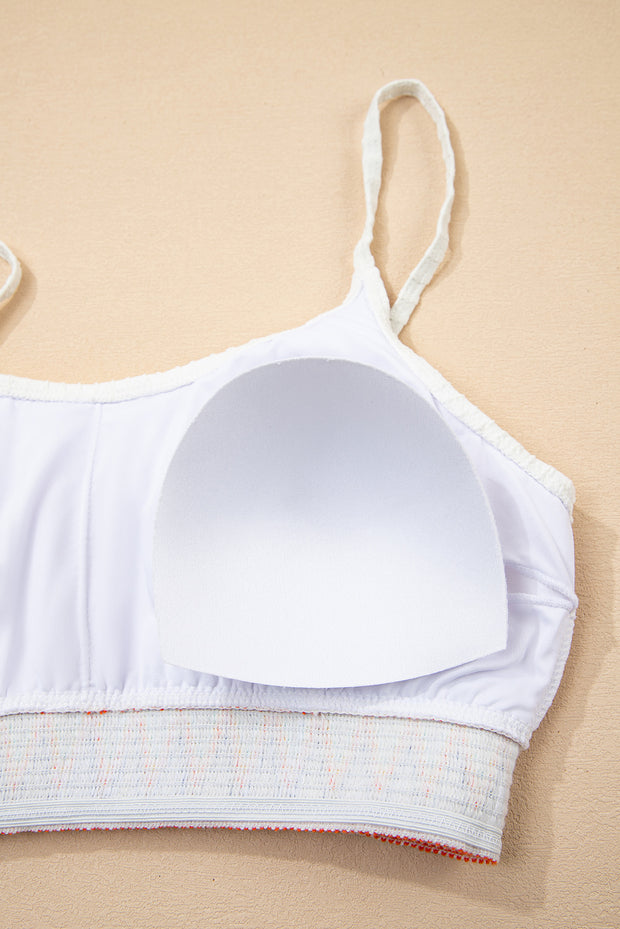 White Textured Contrast Banding Bikini High Waist 2pcs Swimsuit