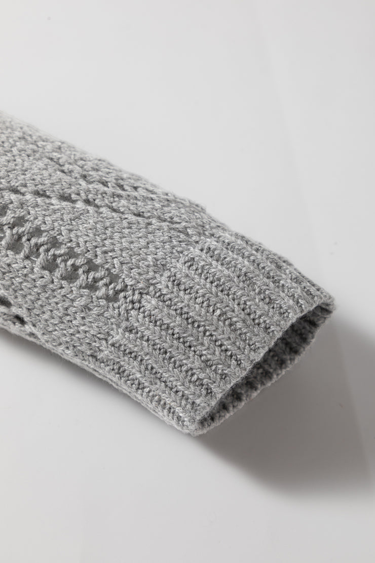 Gray Hollow-out Openwork Knit Cardigan