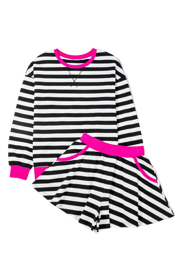 Black Stripe Pink Shorts Set
