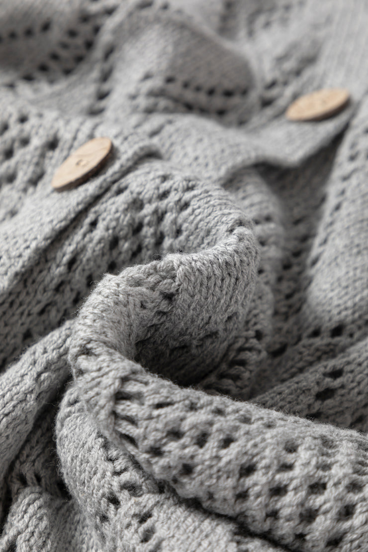 Gray Hollow-out Openwork Knit Cardigan