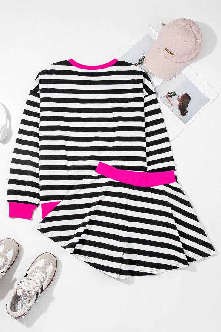 Black Stripe Pink Shorts Set