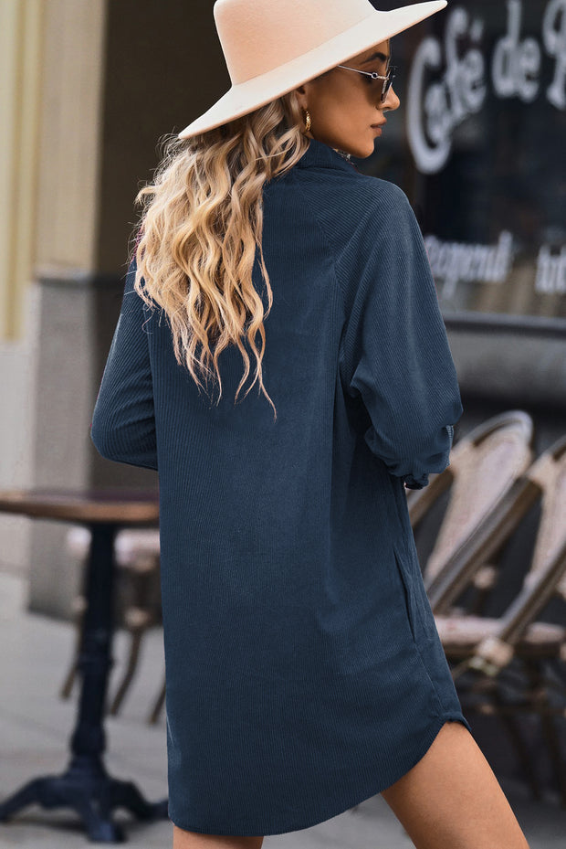 Blue Corduroy Shift Mini Dress
