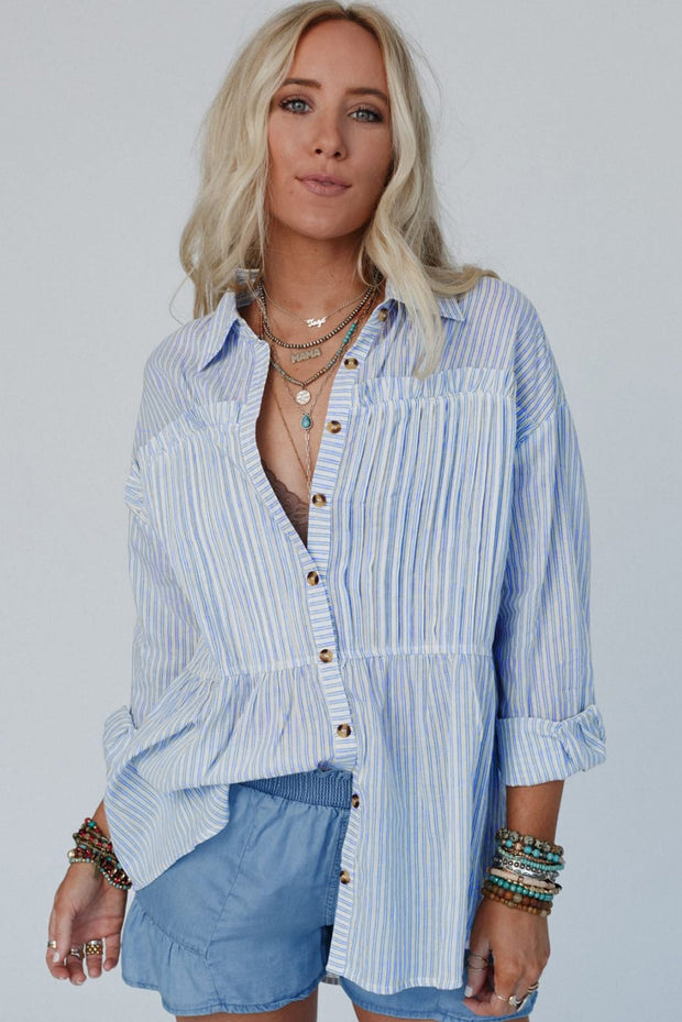 Striped Ruffled Button up