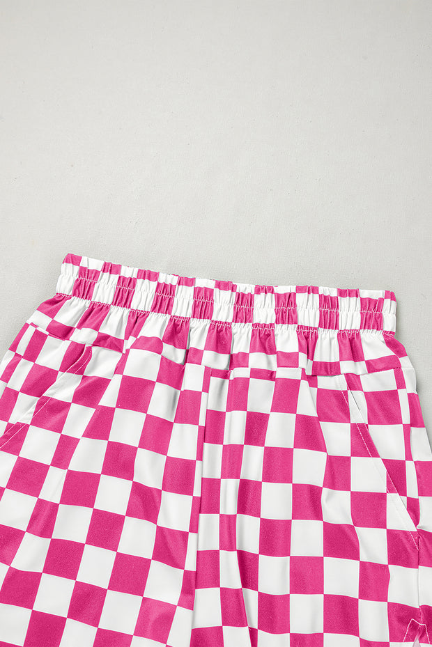 Rose Checkered Print High Waist Casual Shorts