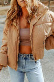 Black Zip Up Pocketed Puffer Jacket