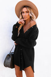 Black Corduroy Shift Mini Dress