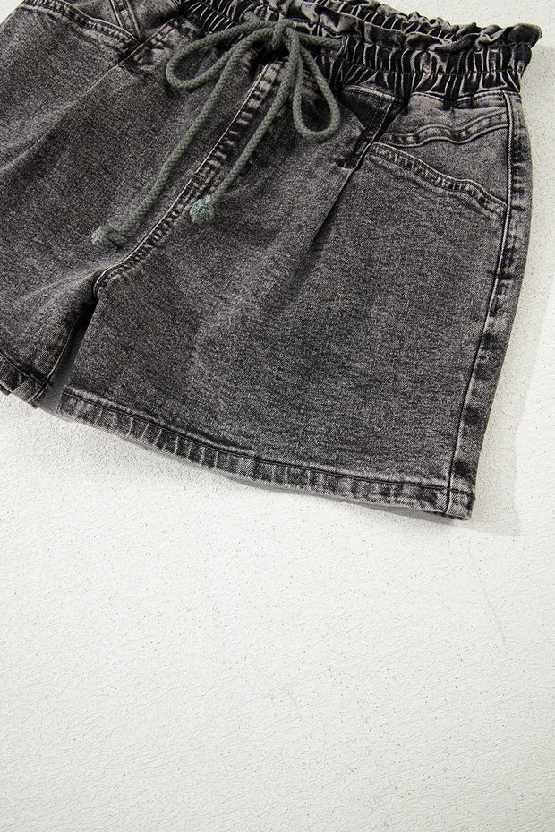 High-rise Drawstring Denim Shorts