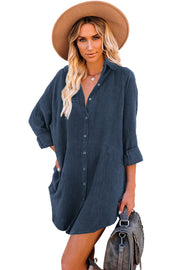 Blue Corduroy Shift Mini Dress