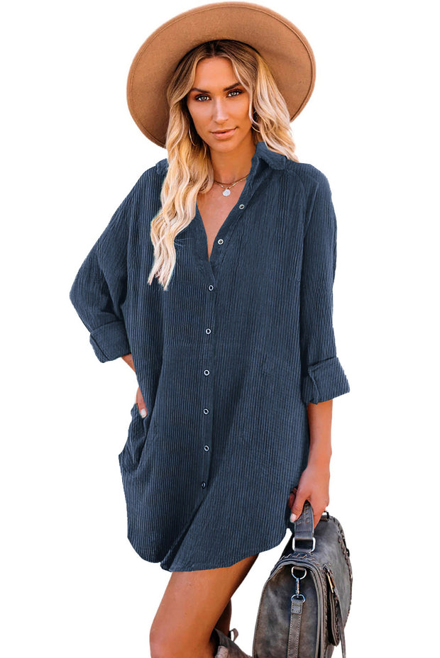 Blue Corduroy Shift Mini Dress