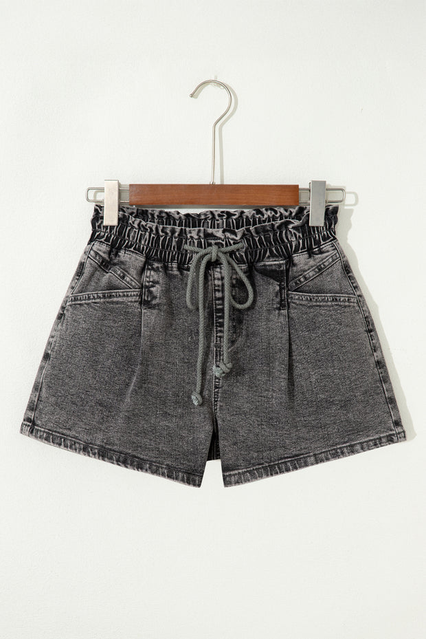 High-rise Drawstring Denim Shorts