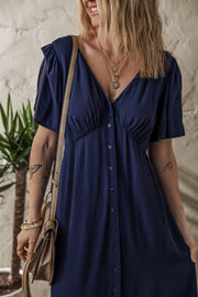 Navy Blue V Neck Midi Dress