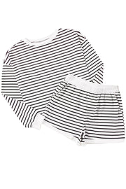 Black Stripe Textured 3/4 Sleeve Top and Shorts Set