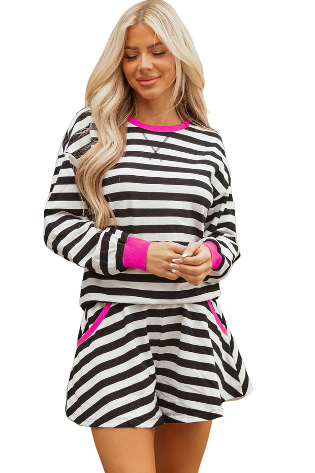 Black Stripe Pink Shorts Set
