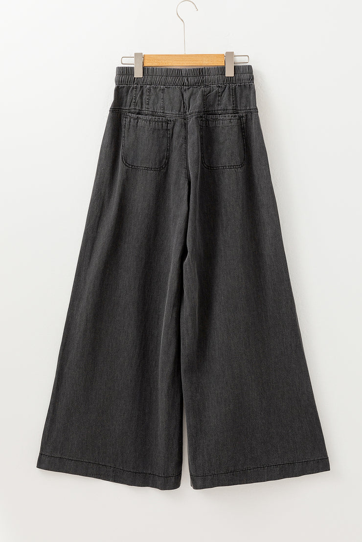 Carbon Grey Mineral Wash Button Fly Waist Wide Leg Jeans