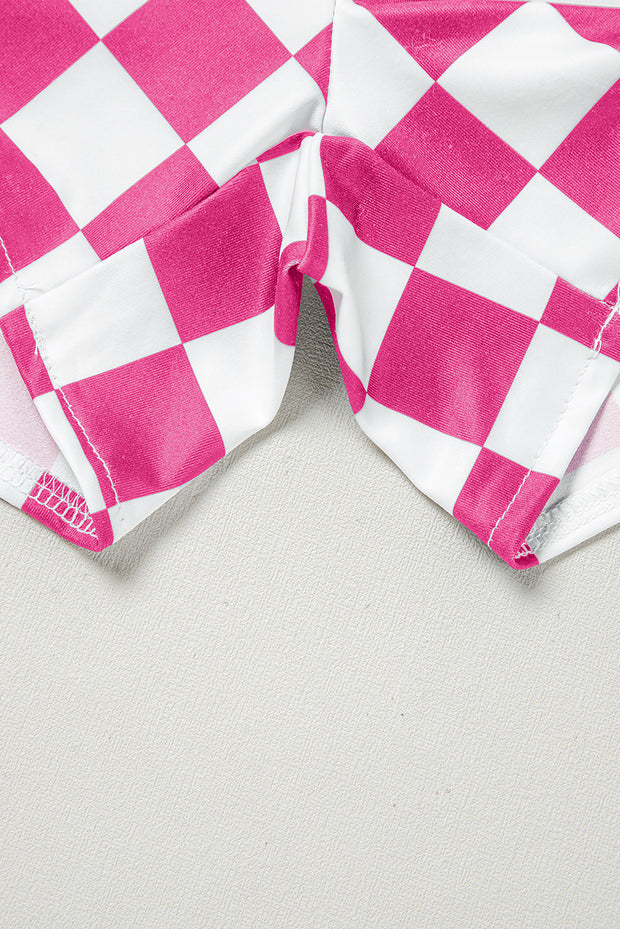 Rose Checkered Print High Waist Casual Shorts