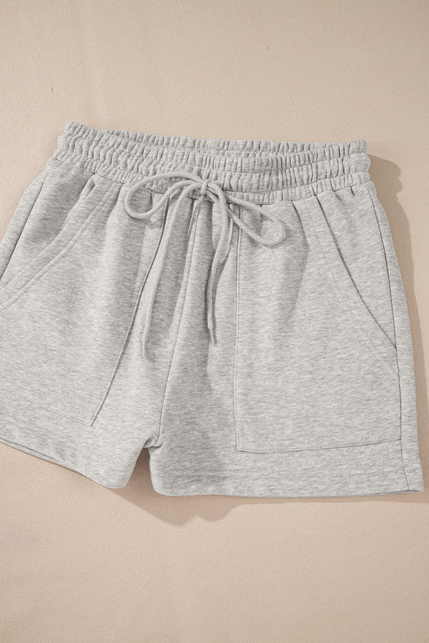 Light Grey Solid Pullover Sweatshirt and Shorts 2 Piece Set