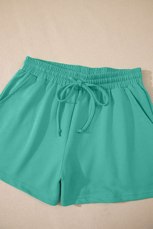 Green V Neck Half Sleeve Tee and Shorts Set