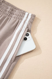 Gray Morn Varsity Striped Detail Crewneck Pullover Elastic Sweatpants 2pcs Outfit
