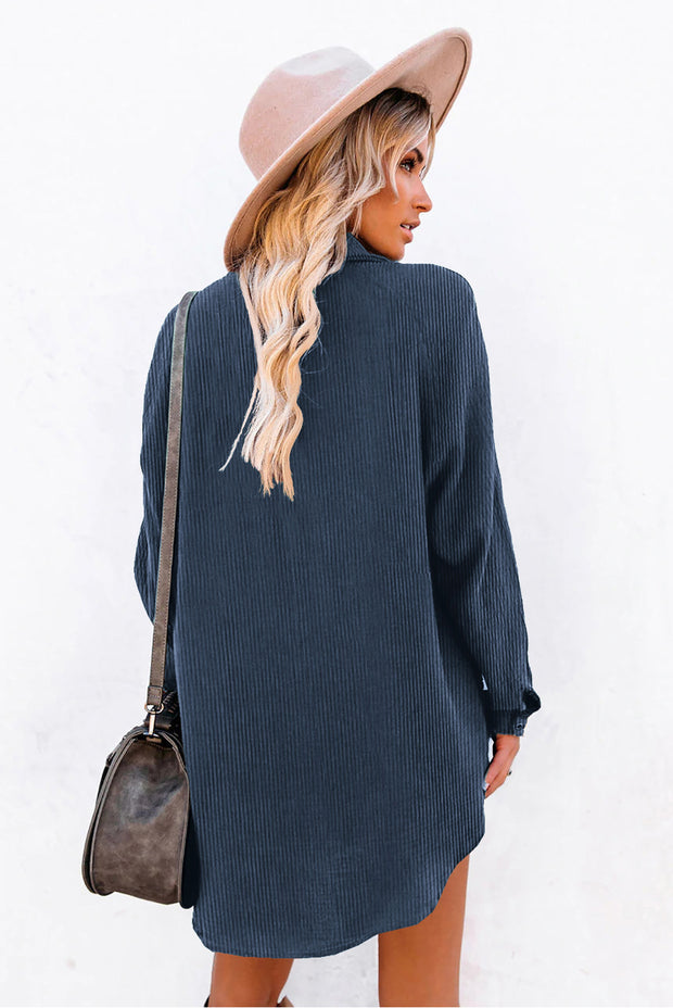 Blue Corduroy Shift Mini Dress