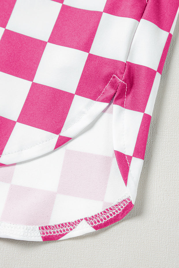Rose Checkered Print High Waist Casual Shorts