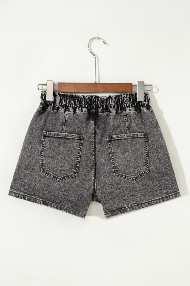 High-rise Drawstring Denim Shorts