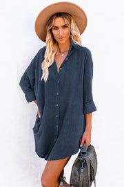 Blue Corduroy Shift Mini Dress