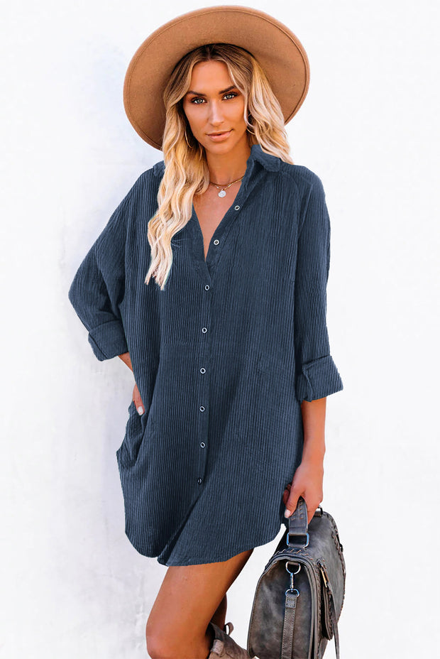 Blue Corduroy Shift Mini Dress