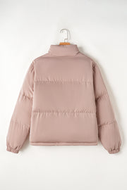 Apricot Pink Full Zipper Quilted Puffer Jacket