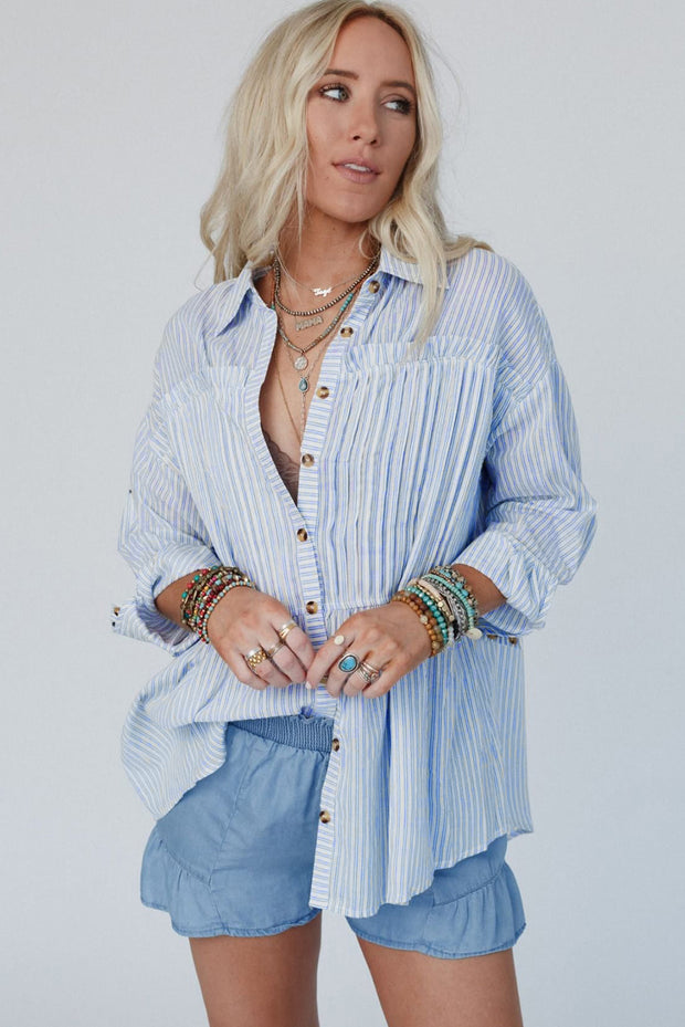 Striped Ruffled Button up