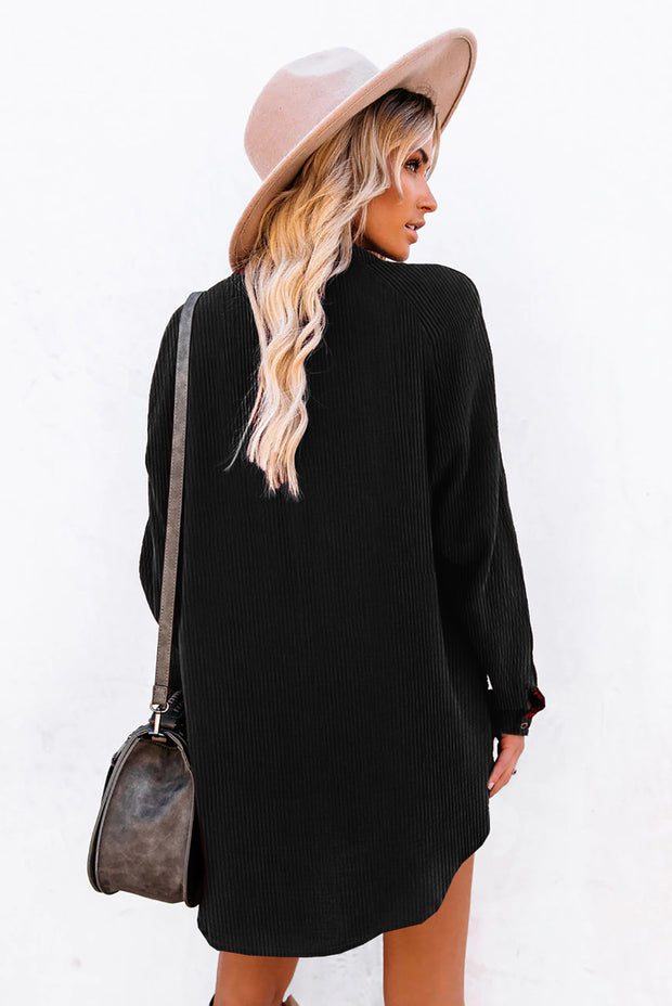 Black Corduroy Shift Mini Dress