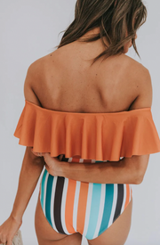 RUFFLE TOP HIGH-WAISTED TWO-PIECE SWIMSUIT